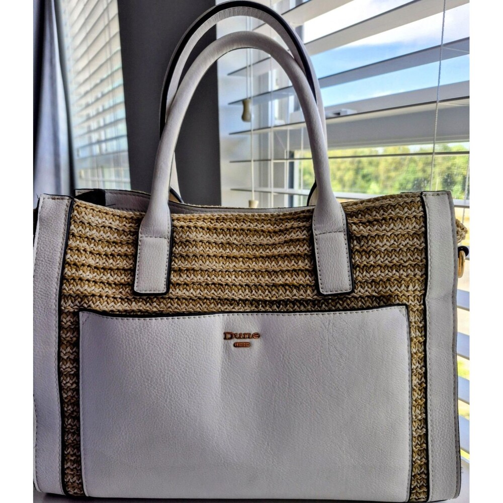 Dune London Faux Leather/Straw Large TotePurse Handbag White Ivory Missing Strap
